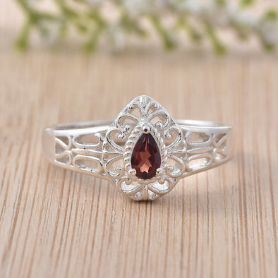 5x3mm Pear Smoky Quartz  Filigree Design Ring 925 Sterling Silver