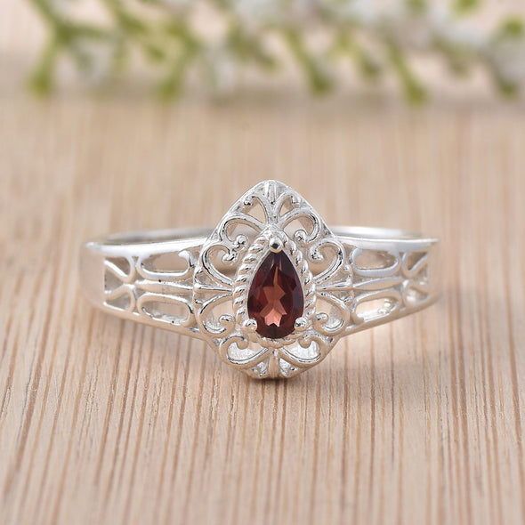 5x3mm Pear Smoky Quartz  Filigree Design Ring 925 Sterling Silver