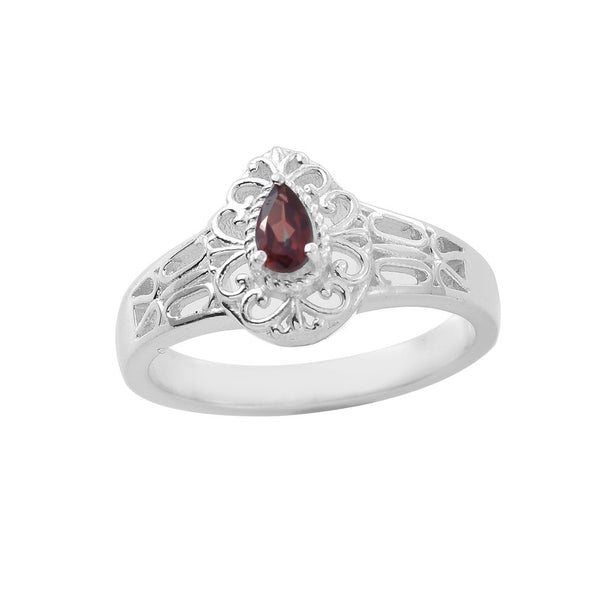 5x3mm Pear Smoky Quartz  Filigree Design Ring 925 Sterling Silver