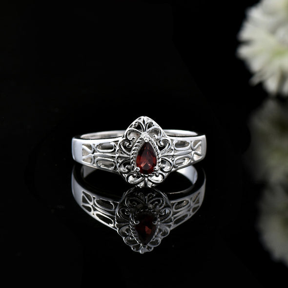 5x3mm Pear Smoky Quartz  Filigree Design Ring 925 Sterling Silver