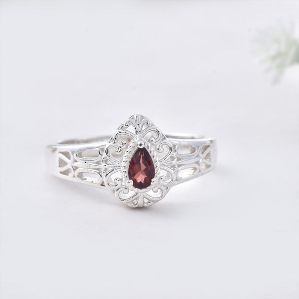 5x3mm Pear Smoky Quartz  Filigree Design Ring 925 Sterling Silver