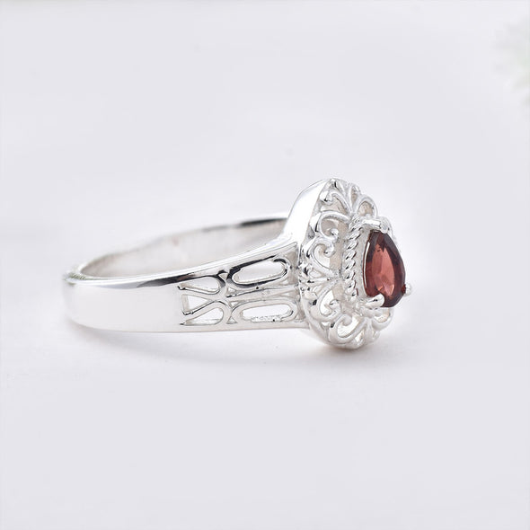 5x3mm Pear Smoky Quartz  Filigree Design Ring 925 Sterling Silver
