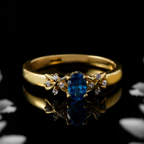 6x4mm Oval London Blue Topaz Ring 925 Sterling Silver Yellow Gold