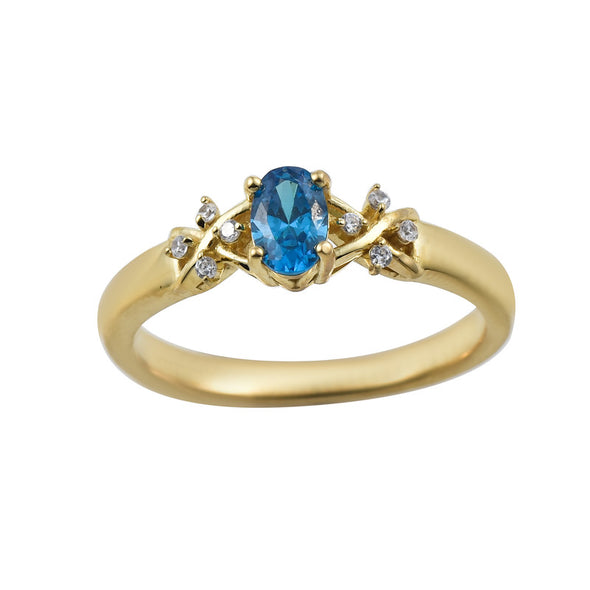 6x4mm Oval London Blue Topaz Ring 925 Sterling Silver Yellow Gold