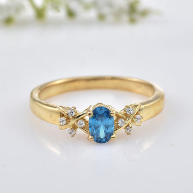 6x4mm Oval London Blue Topaz Ring 925 Sterling Silver Yellow Gold