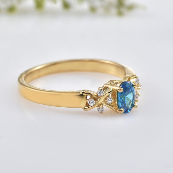 6x4mm Oval London Blue Topaz Ring 925 Sterling Silver Yellow Gold