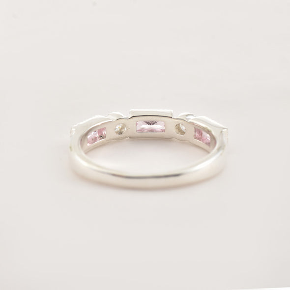 4x2 mm Baguette Cut Pink Topaz and White Topaz 925 Sterling Silver Ring