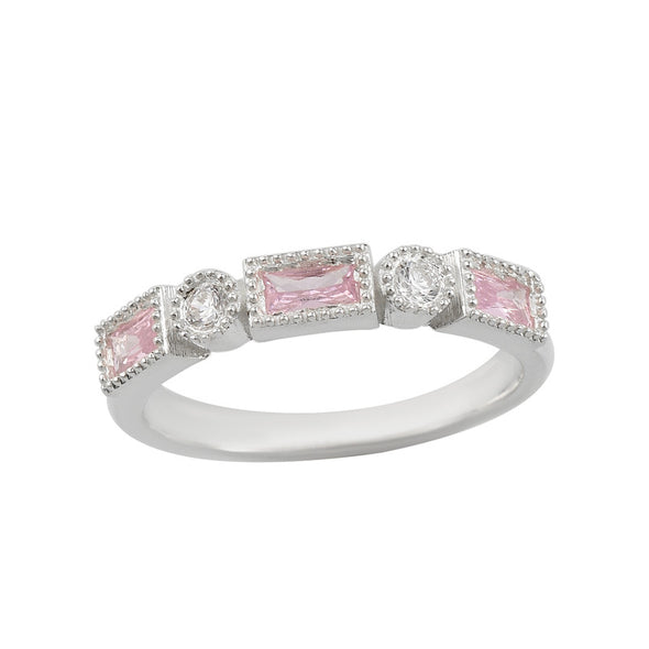 4x2 mm Baguette Cut Pink Topaz and White Topaz 925 Sterling Silver Ring