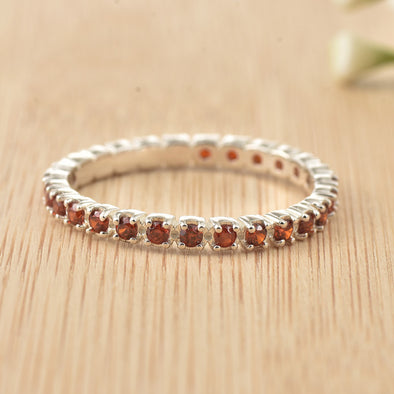 2x2mm Round Garnet Eternity Band Ring 925 Sterling Silver