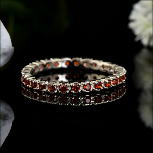 2x2mm Round Garnet Eternity Band Ring 925 Sterling Silver