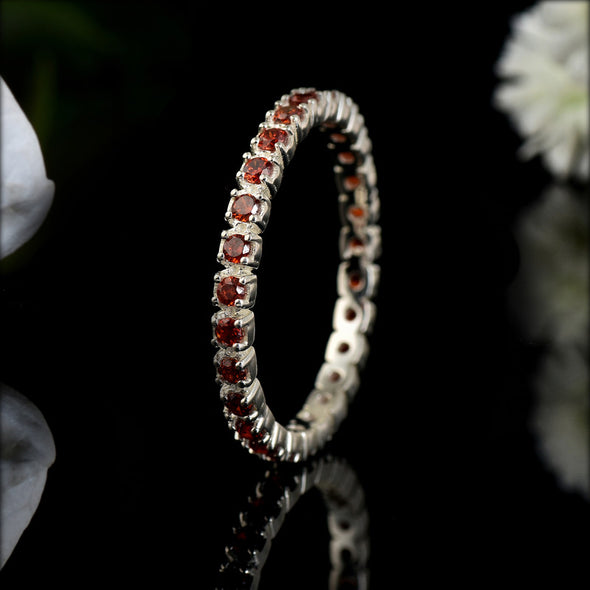 2x2mm Round Garnet Eternity Band Ring 925 Sterling Silver