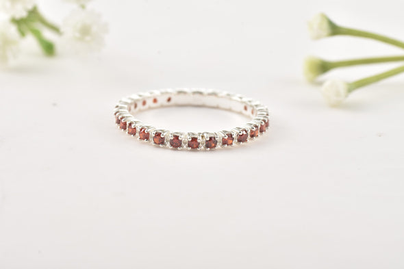 2x2mm Round Garnet Eternity Band Ring 925 Sterling Silver