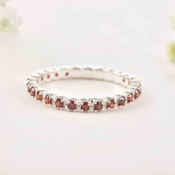 2x2mm Round Garnet Eternity Band Ring 925 Sterling Silver