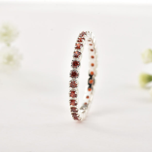 2x2mm Round Garnet Eternity Band Ring 925 Sterling Silver