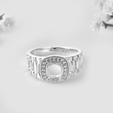 7x7mm Round Semi Mount Cocktail Ring 925 Sterling Silver