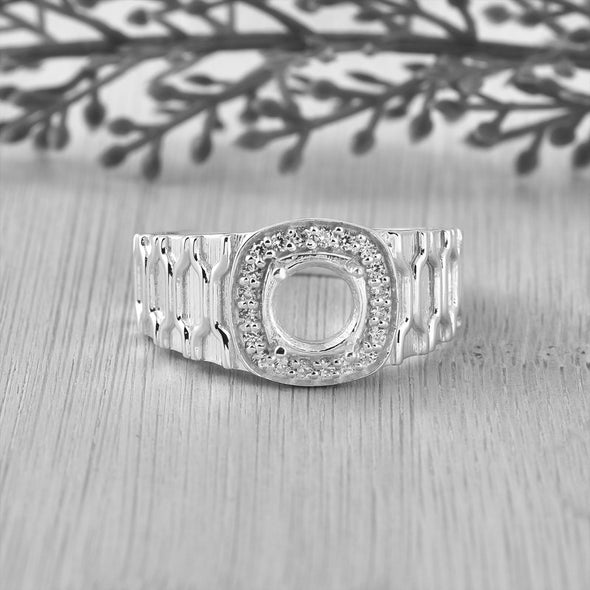 7x7mm Round Semi Mount Cocktail Ring 925 Sterling Silver
