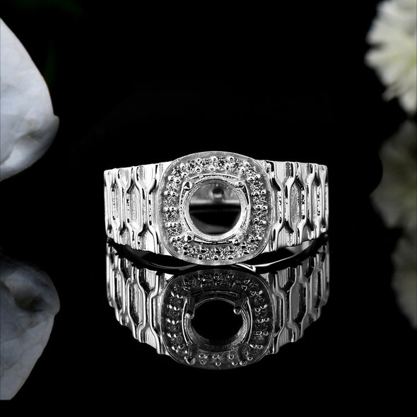 7x7mm Round Semi Mount Cocktail Ring 925 Sterling Silver
