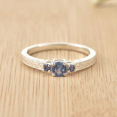 4mm Round Tanzanite Three-Stone Ring 925 Sterling Silver