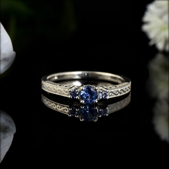 4mm Round Tanzanite Three-Stone Ring 925 Sterling Silver