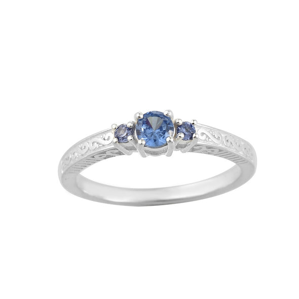 4mm Round Tanzanite Three-Stone Ring 925 Sterling Silver
