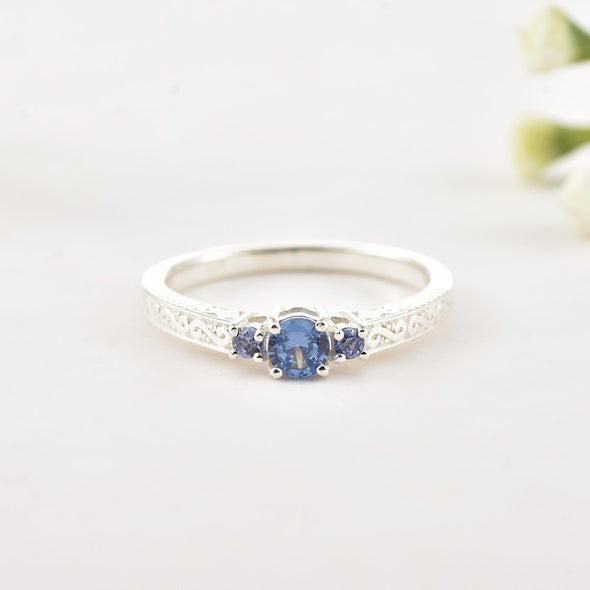 4mm Round Tanzanite Three-Stone Ring 925 Sterling Silver
