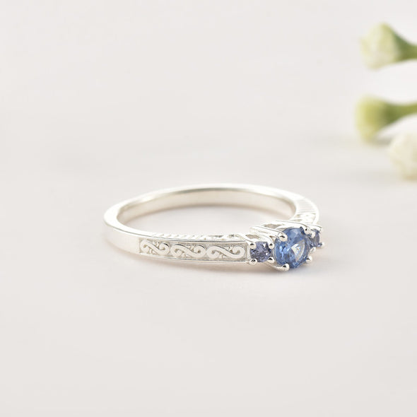 4mm Round Tanzanite Three-Stone Ring 925 Sterling Silver