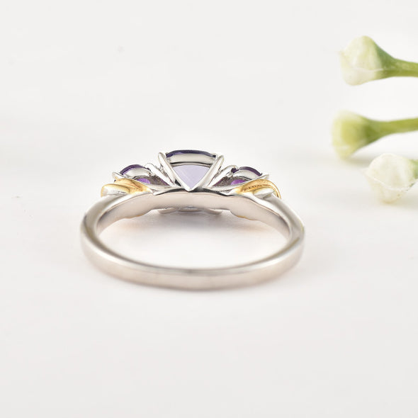 6mm Cushion Amethyst Three-Stone Ring 925 Sterling Silver