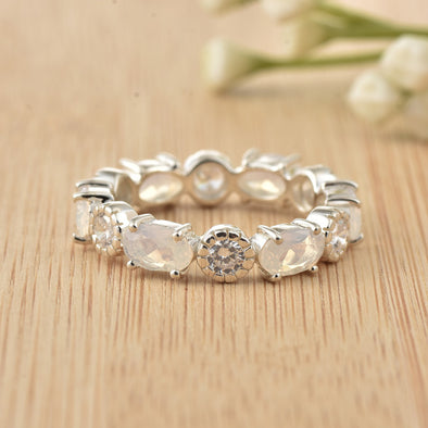 6x4mm Oval Moonstone Eternity Ring 925 Sterling Silver