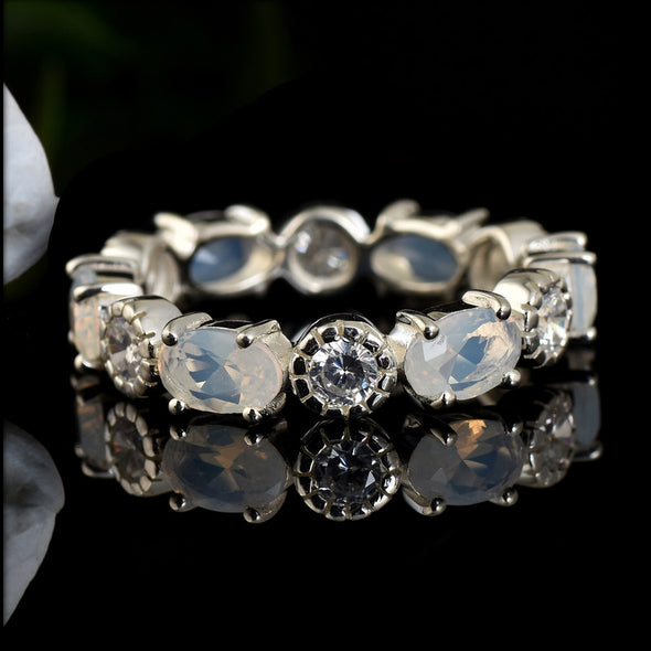 6x4mm Oval Moonstone Eternity Ring 925 Sterling Silver