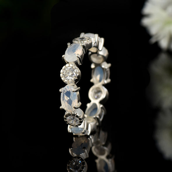 6x4mm Oval Moonstone Eternity Ring 925 Sterling Silver