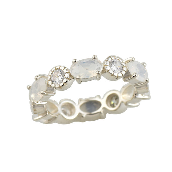 6x4mm Oval Moonstone Eternity Ring 925 Sterling Silver