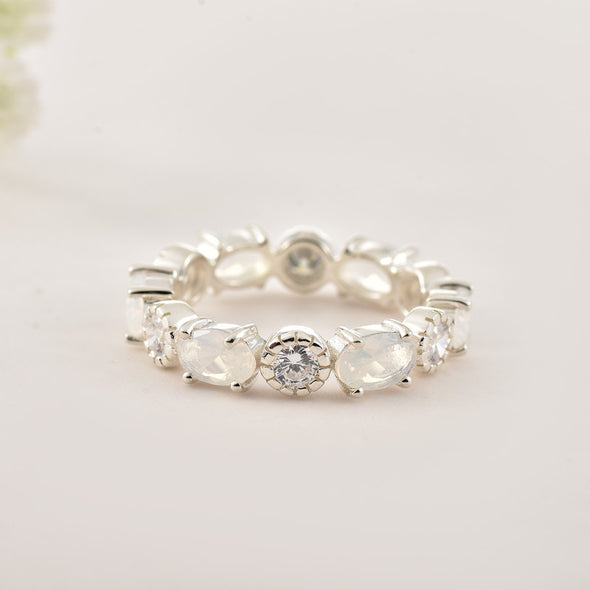 6x4mm Oval Moonstone Eternity Ring 925 Sterling Silver