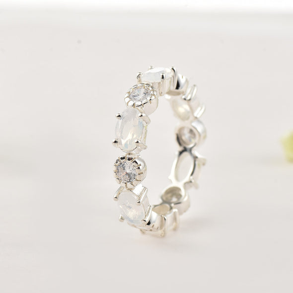 6x4mm Oval Moonstone Eternity Ring 925 Sterling Silver