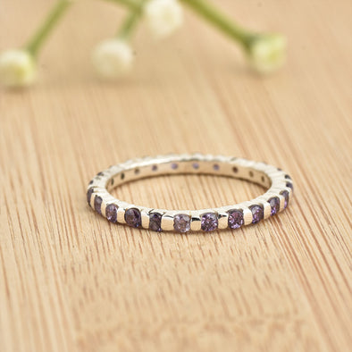 2x2mm Round Amethyst Eternity Band Ring 925 Sterling Silver