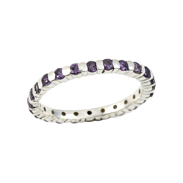 2x2mm Round Amethyst Eternity Band Ring 925 Sterling Silver