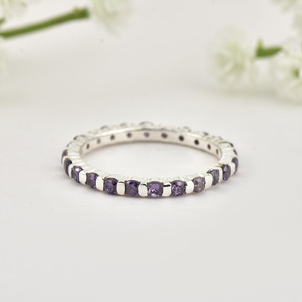 2x2mm Round Amethyst Eternity Band Ring 925 Sterling Silver