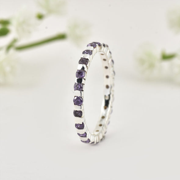 2x2mm Round Amethyst Eternity Band Ring 925 Sterling Silver