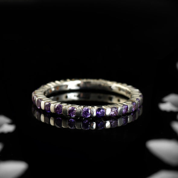 2x2mm Round Amethyst Eternity Band Ring 925 Sterling Silver
