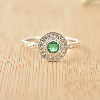 4x4mm Round Emerald Halo Ring 925 Sterling Silver