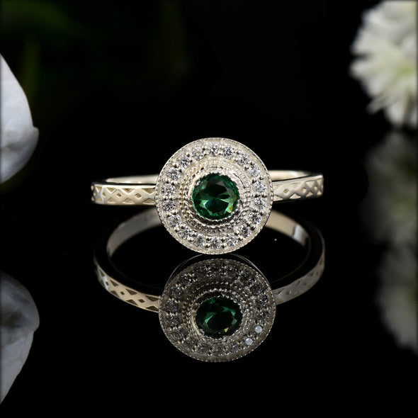 4x4mm Round Emerald Halo Ring 925 Sterling Silver