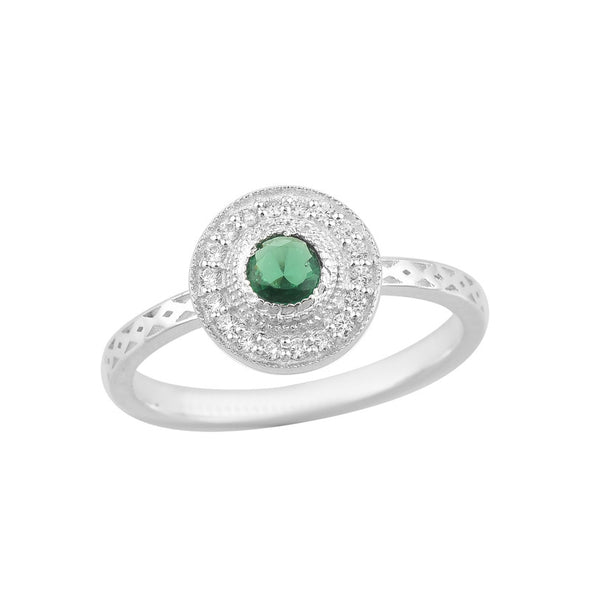 4x4mm Round Emerald Halo Ring 925 Sterling Silver