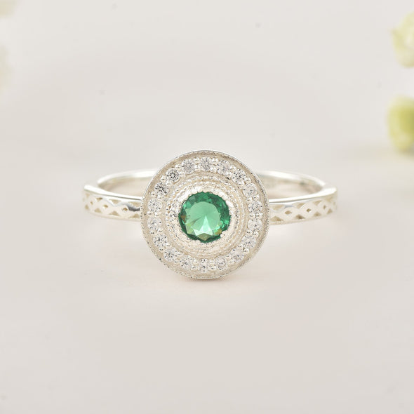 4x4mm Round Emerald Halo Ring 925 Sterling Silver