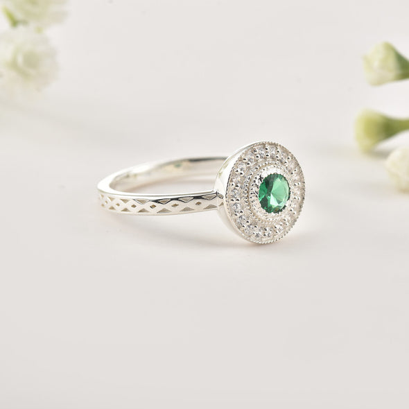 4x4mm Round Emerald Halo Ring 925 Sterling Silver