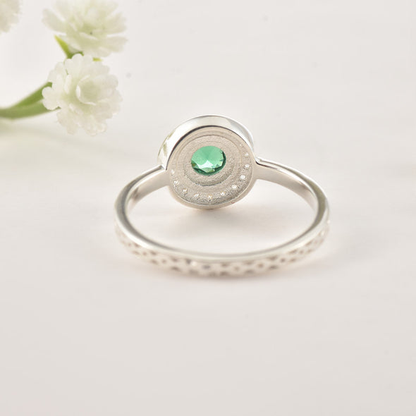 4x4mm Round Emerald Halo Ring 925 Sterling Silver