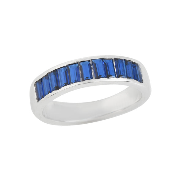 925 Sterling Silver 4x2mm Baguette-Cut Blue Sapphire Eternity Band Ring