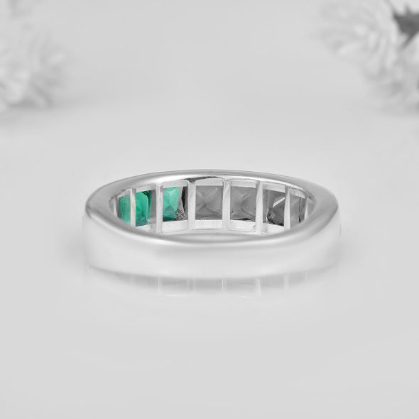 925 Sterling Silver 4x4mm Square-Cut Emerald Eternity Band Ring
