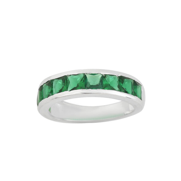 925 Sterling Silver 4x4mm Square-Cut Emerald Eternity Band Ring