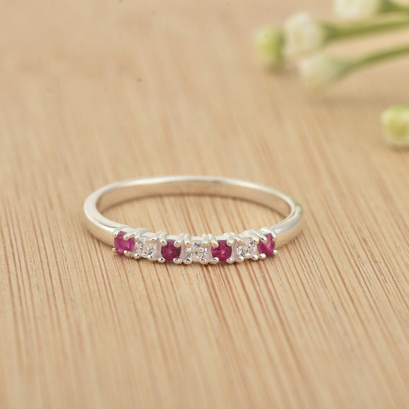 2x2mm Round Rhodolite Garnet Half Eternity Band Ring 925 Sterling Silver