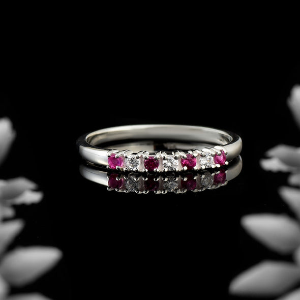 2x2mm Round Rhodolite Garnet Half Eternity Band Ring 925 Sterling Silver