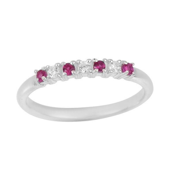 2x2mm Round Rhodolite Garnet Half Eternity Band Ring 925 Sterling Silver